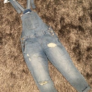 Forever 21 distressed jean overalls